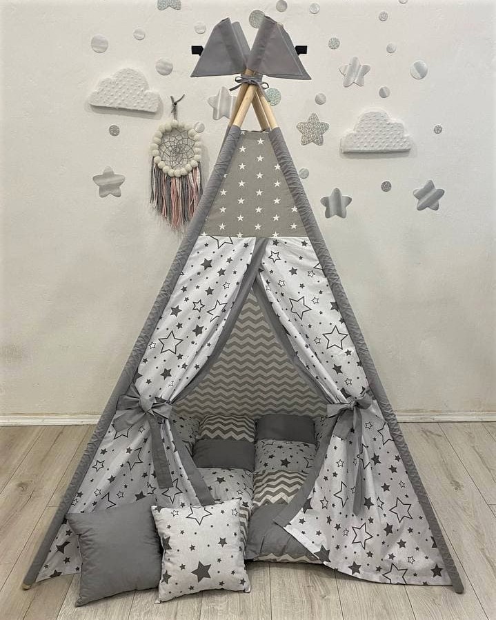 

Вігвам - Дитячий намет, Палатка, Вигвам, Домик New Star Колір Сірий+ 2 подушки + система антискладання