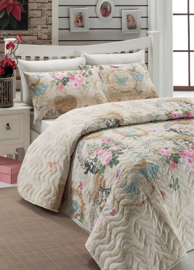 

Покрывало стеганное с наволочками 200*220 Eponj Home Angel bej бежевый евро размер