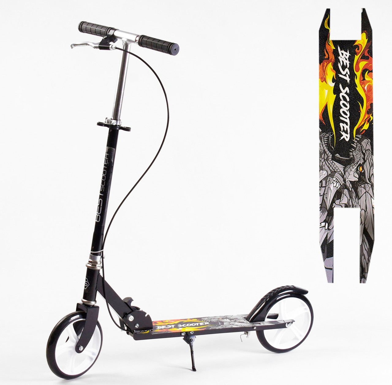 

Детский самокат двухколесный Best Scooter с ручным тормозом черный цвет