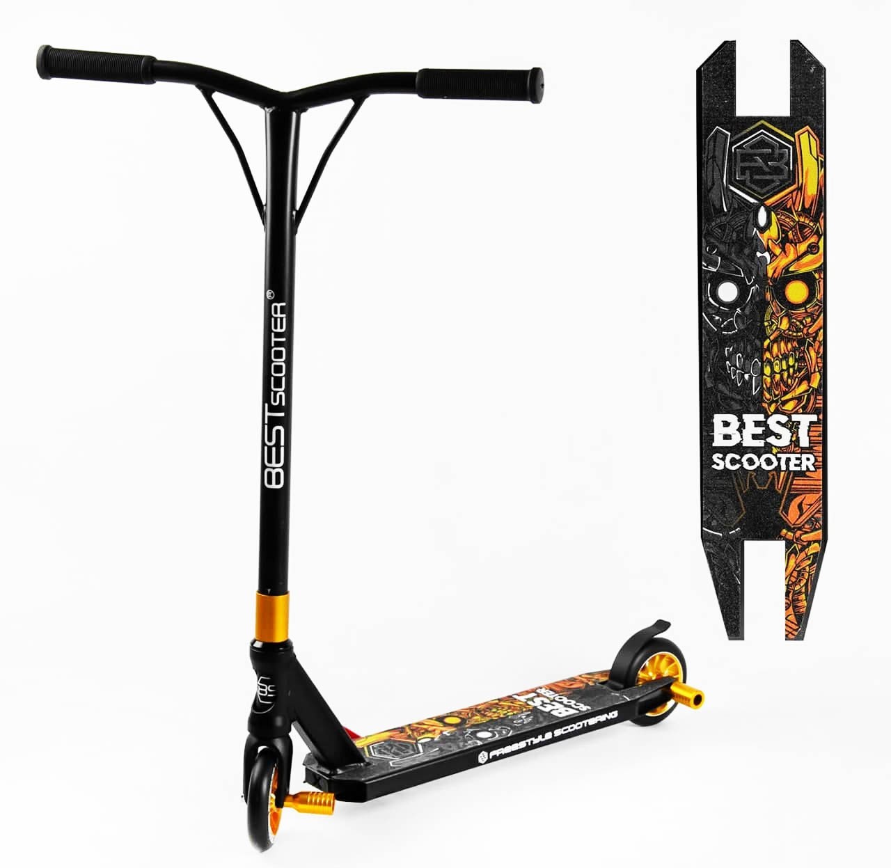 

Детский трюковый самокат Best Scooter система Пеги золотистый цвет