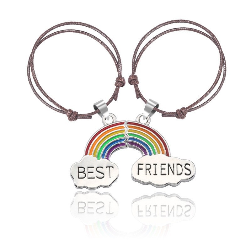 

Парные кулоны для друзей браслет Радуга best friends коричневый жгут