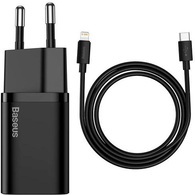 

Сетевое зарядное устройство Baseus Super Silicone TZCCSUP-B01 1Type-C + Cable Type-C to Lightning 20W, Black