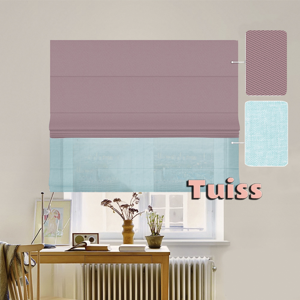 

Двойная римская штора День-Ночь ТВИН Classic InHt Блэкаут Perfect 12 Пудра + Тюль Натурель Бирюзовый 120х170 см