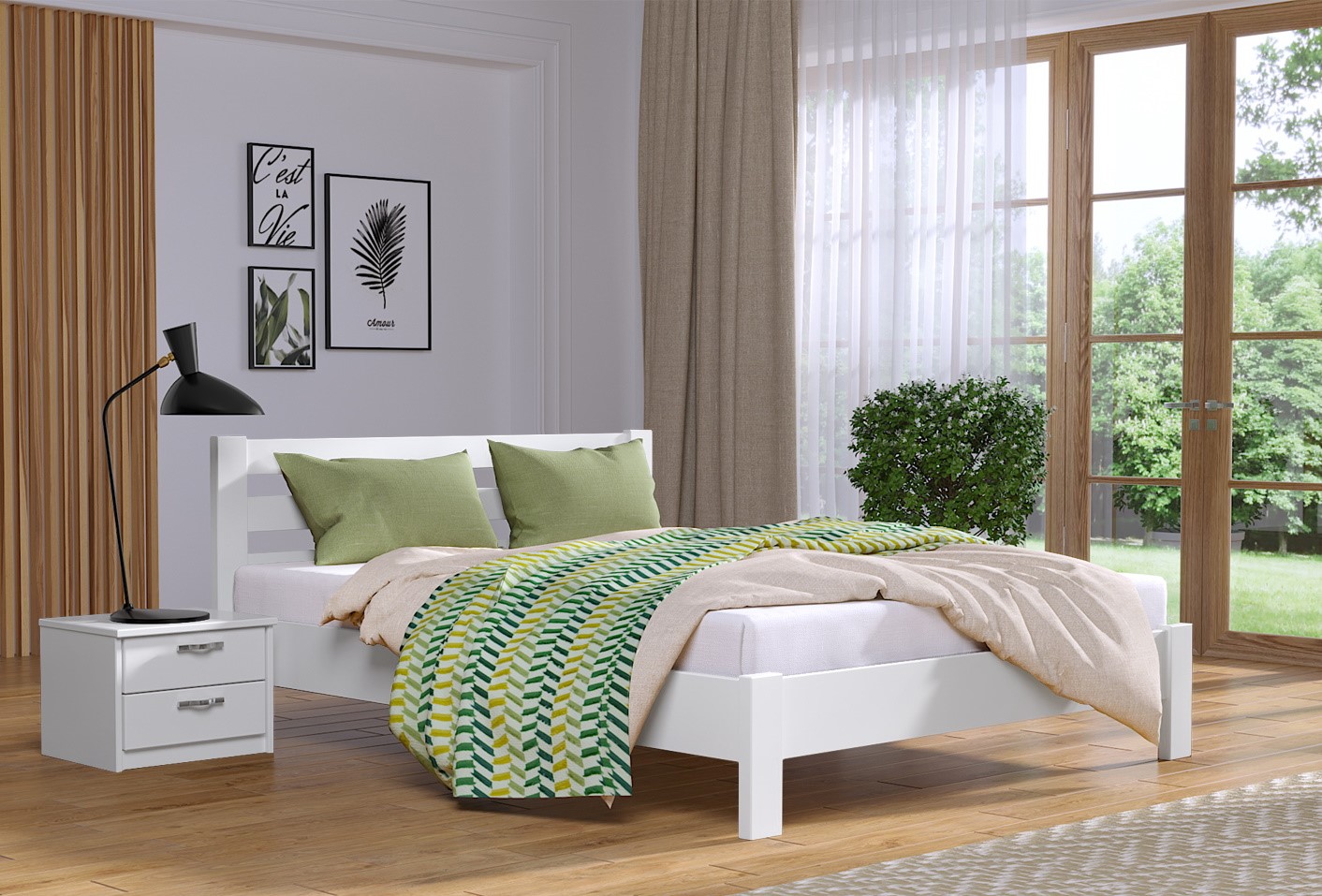 

Деревянная кровать Эстелла Рената Люкс из щита бука 200х180 Белый