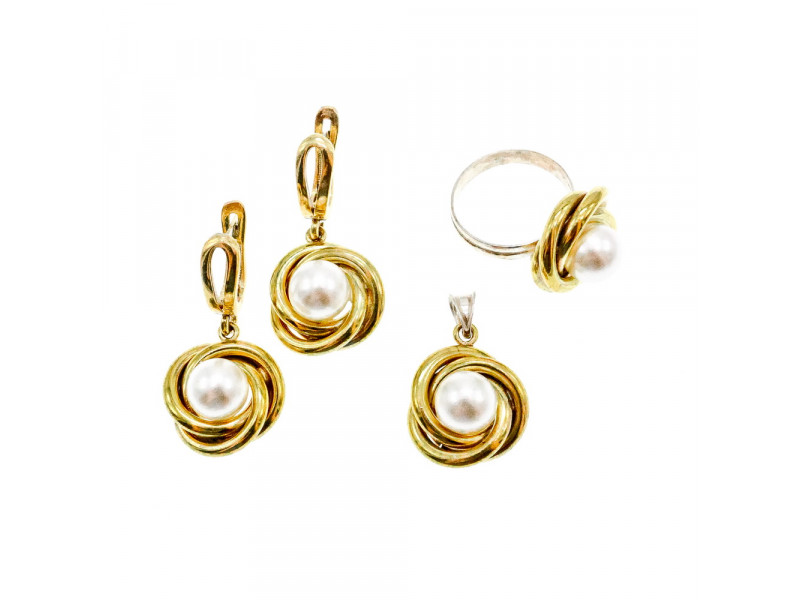 

Серебряный комплект 925 пробы в позолоте с имитацией жемчуга Sky Jewelry 000809