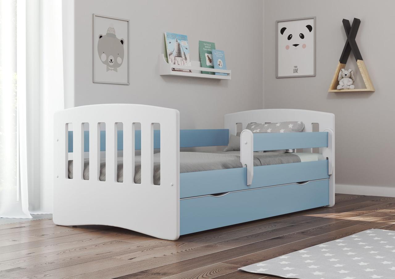 

Кроватка детская Kocot Kids Classic 1 Белый/Голубой односпальная с перилами и ящиком на колесах + ламели FLEX