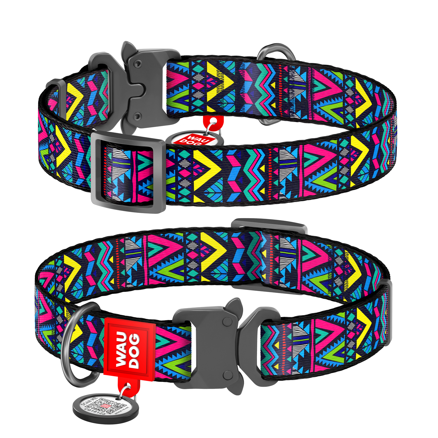 

Ошейник WAUDOG Nylon с QR паспортом, рисунок "Инди" металлическая пряжка-фастекс 31-49 см 25 мм Разноцветный (5070)
