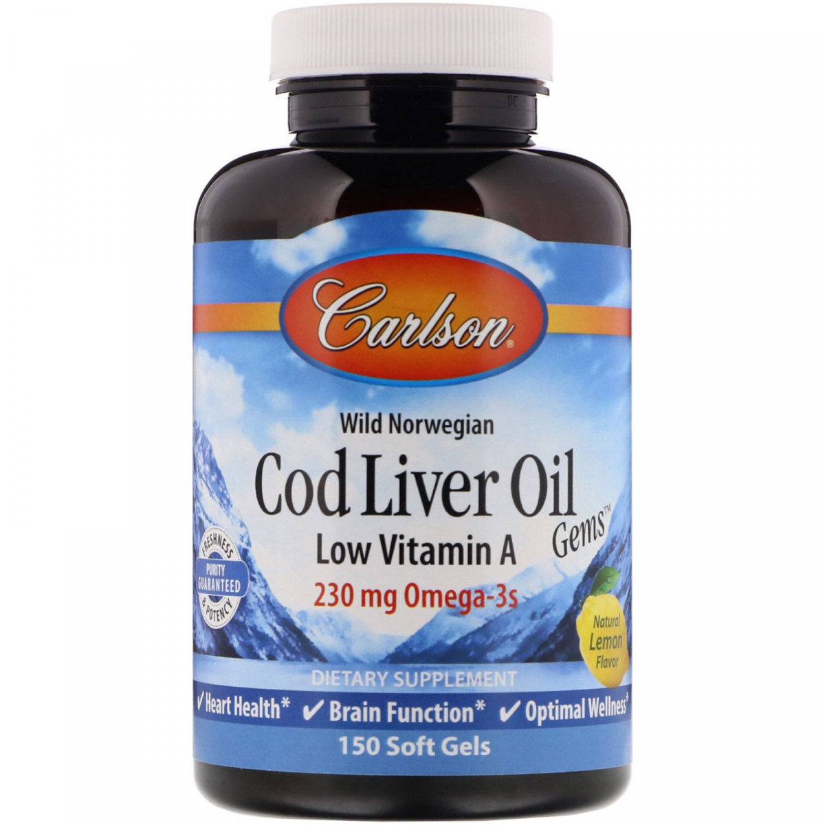 

Рыбий жир из печени трески Carlson Labs (Cod liver oil) 1000 мг 150 капсул со вкусом лимона