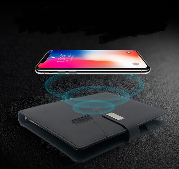 

Блокнот ежедневник GLZ с эко-кожи с беспроводной зарядкой и Powerbank 8000 мАч Черный