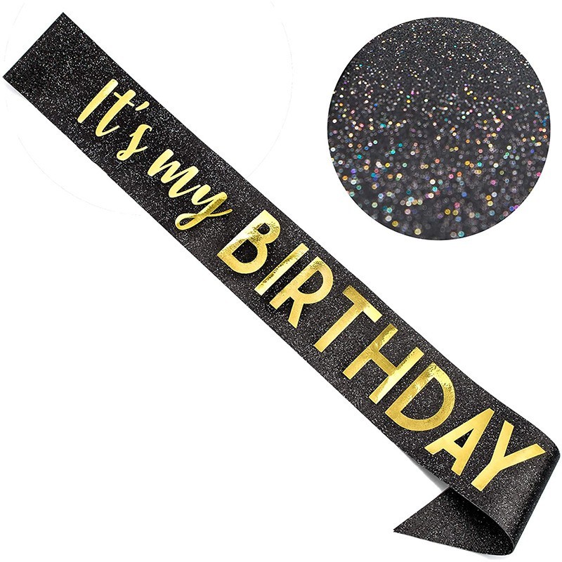 

Лента через плечо на день рождения "It's my birthday" black & gold (MB01)
