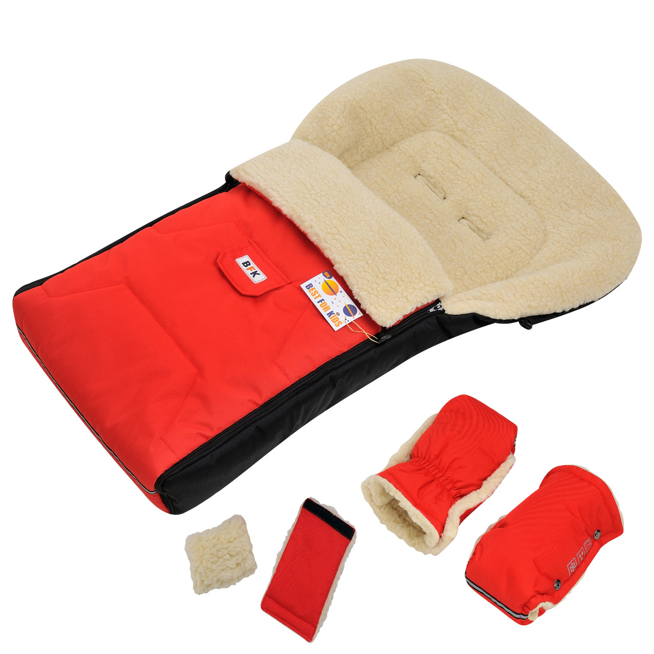 

Комплект зимний конверт (чехол) на овчине BFK Ideal в коляску/ люльку/ санки и рукавички для родителей ZK320-55