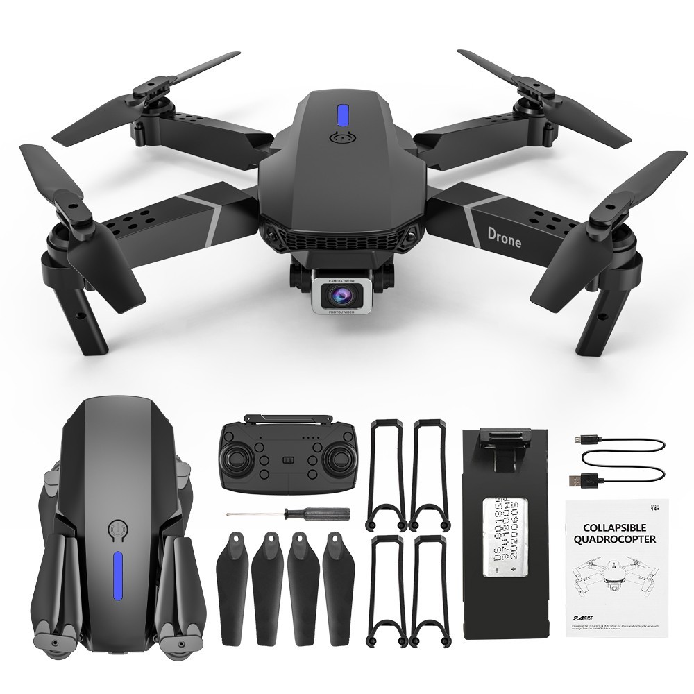 

Квадрокоптер на радиоуправлении Drone E88, 2 Wifi камеры 4к и HD, гироскоп, аккум. 3.7 V, ​1800 mAh, кейс, черный (E88-1)