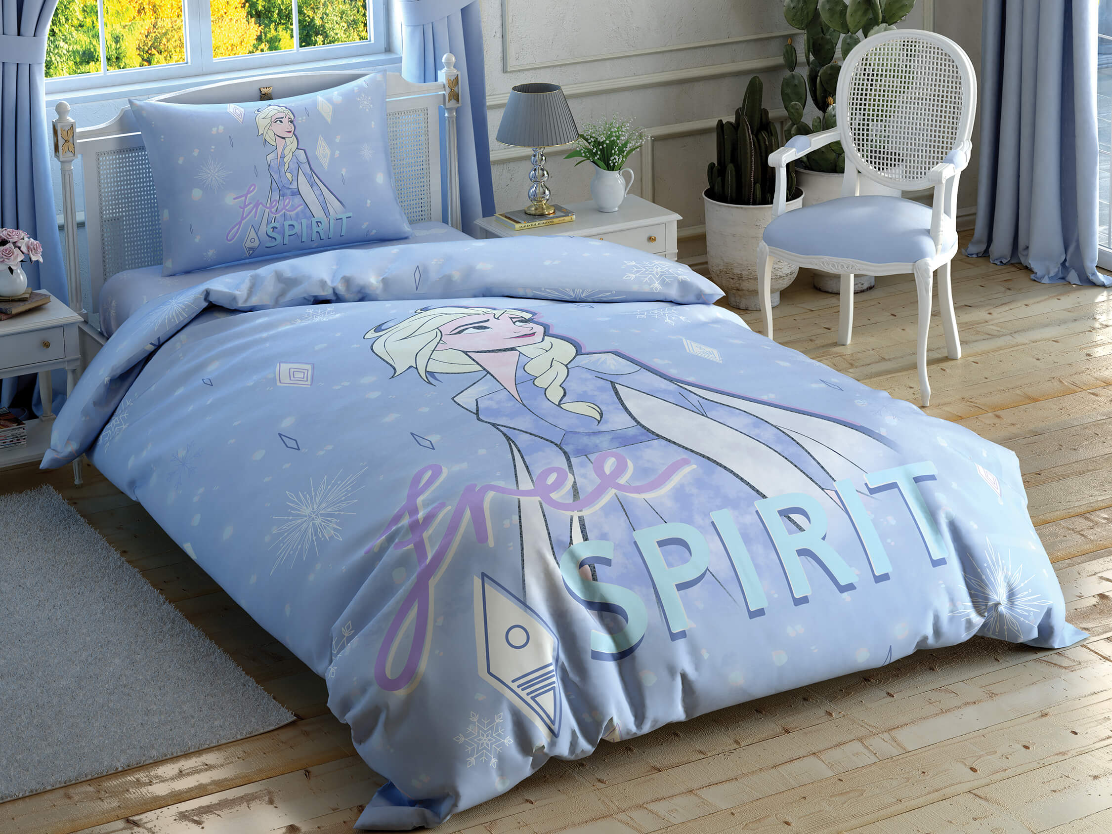

Детский и подростковый комплект TAC Disney Frozen 2 Free Spirit Ранфорс / простынь на резинке 160 x 220 см светится в темноте