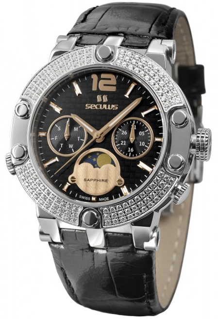 

Женские часы Seculus 1690.5.706 black-rose, ss with stones, black leather