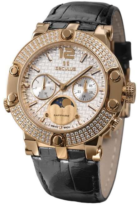 

Женские часы Seculus 1690.5.706 white, pvd-r with stones, black leather