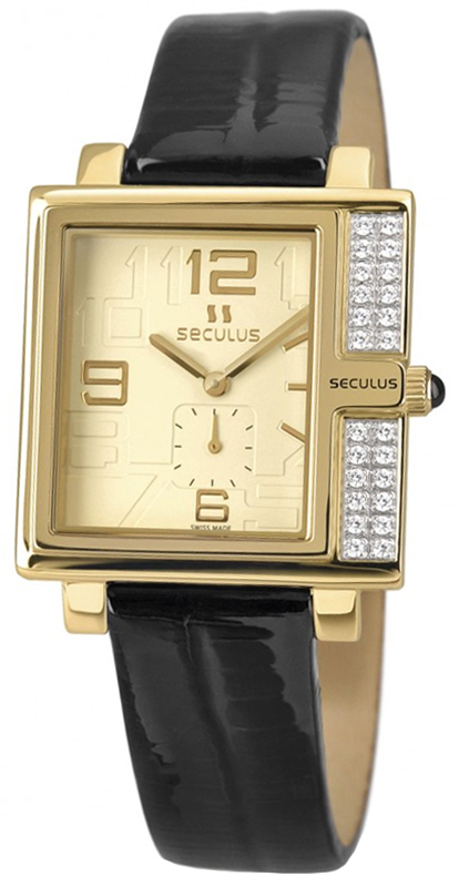 

Женские часы Seculus 1670.2.1064 yellow, pvd-y-cz, black leather