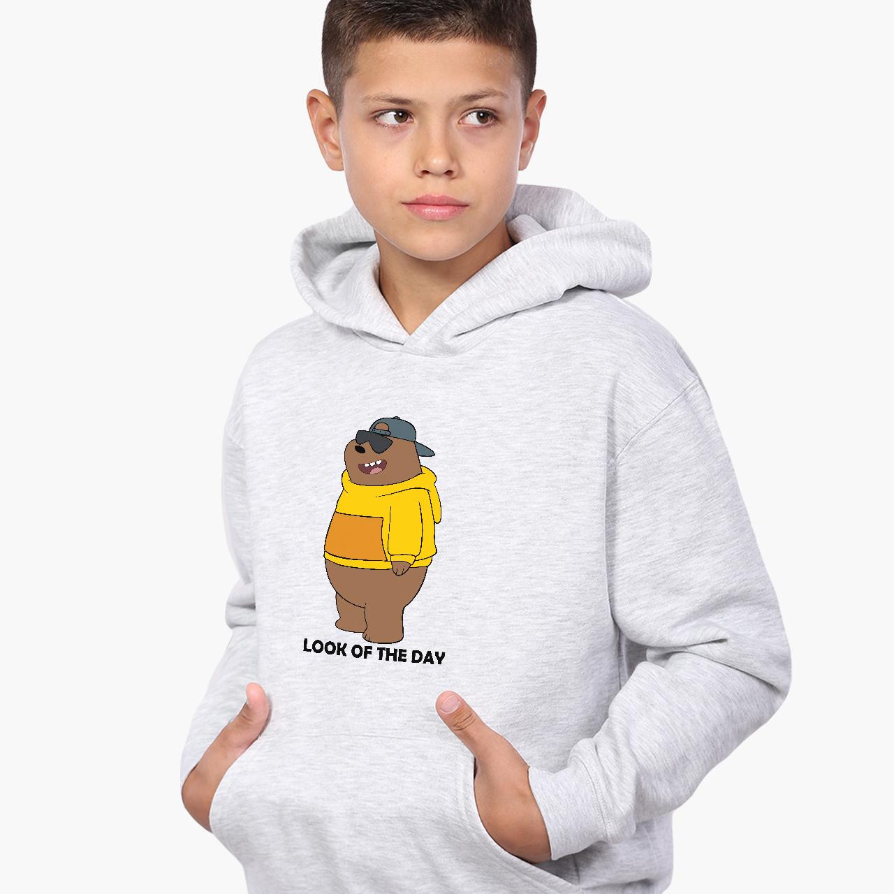 

Худи детский Вся правда о медведях (We Bare Bears) Светло-серый меланж (9298-2901) 128 см