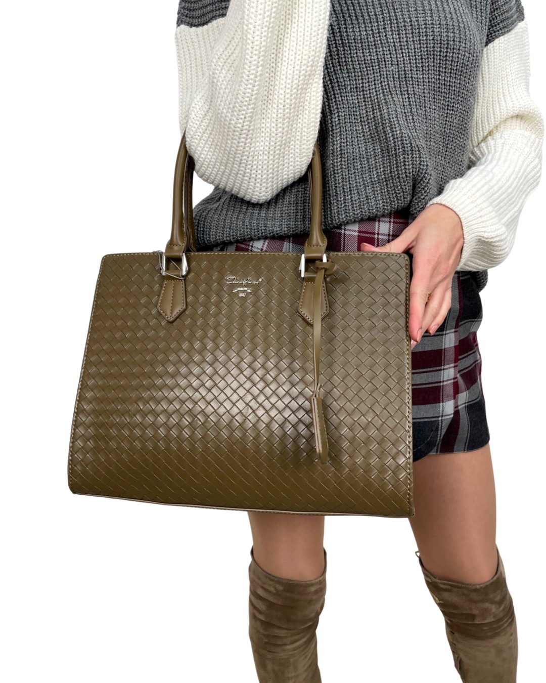 

Сумка плетеная эко кожа David Jones 21 29 12,5 см. Хаки