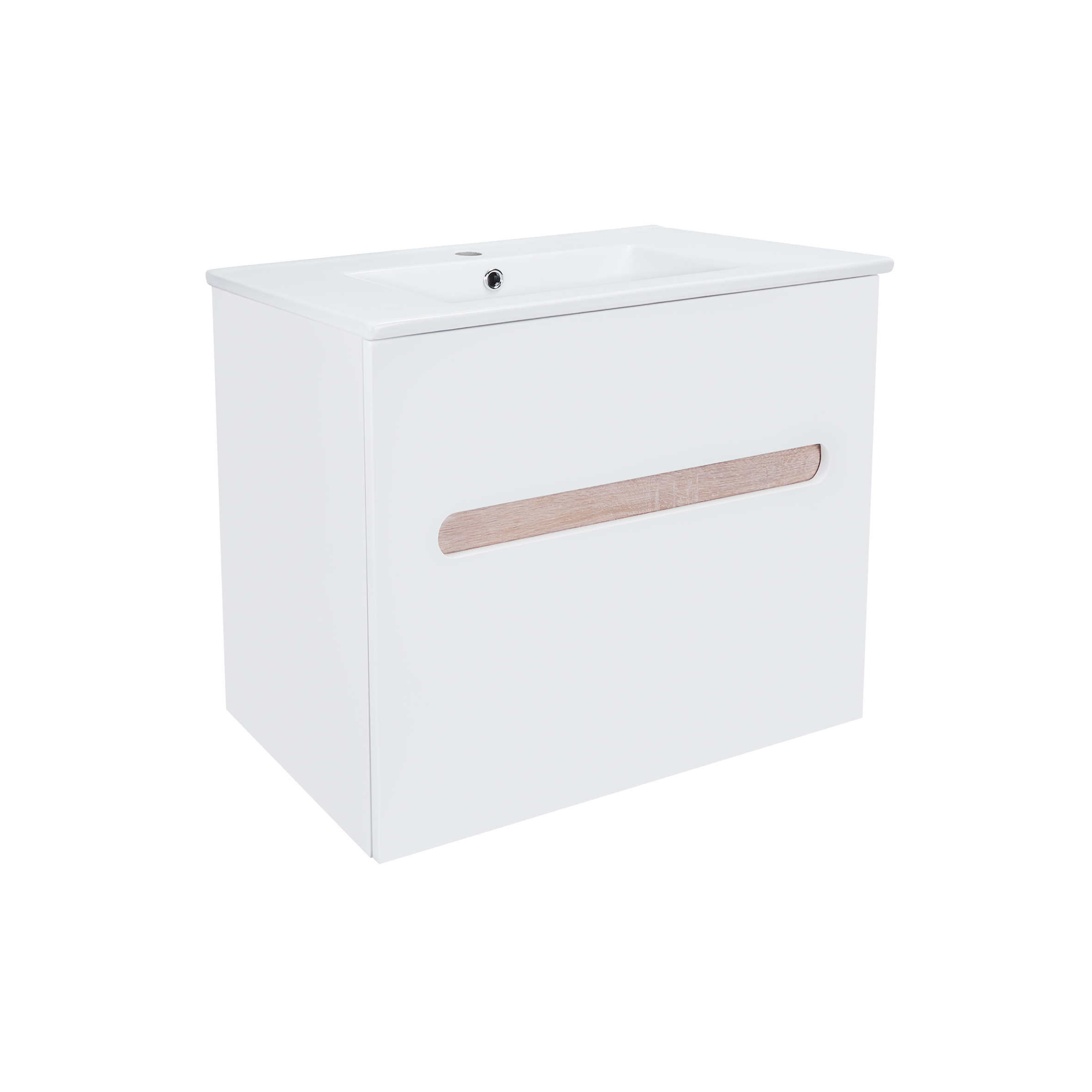 

Комплект Qtap Virgo 700х580х437 White/Whitish oak тумба подвесная + раковина врезная QT1872TPА7013070CW