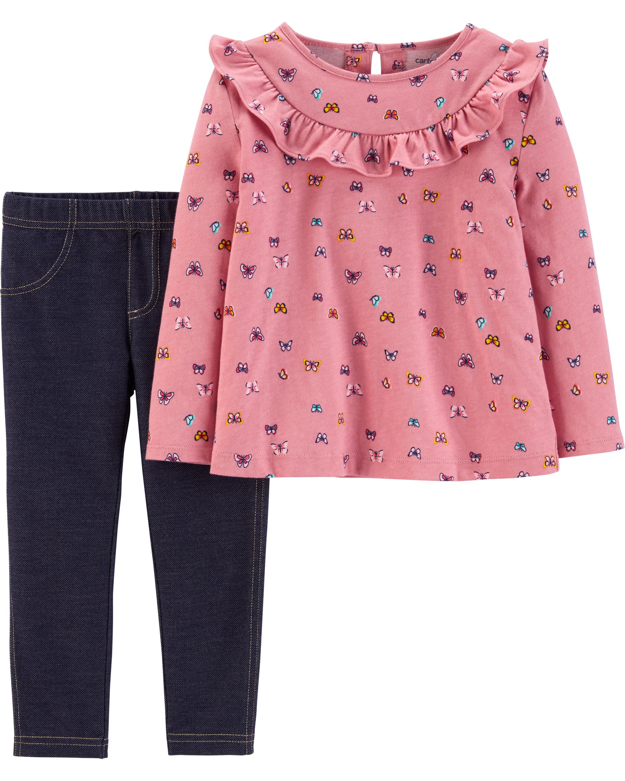 

Комплект (футболка с длинными рукавами + лосины) Carters 18374010 12М 72-76 см Розовый с синим (192136181330)