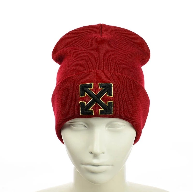 

Шапка STD "OFF-WHITE" Красная с желтым кантом - молодежная шапка-лопата с отворотом