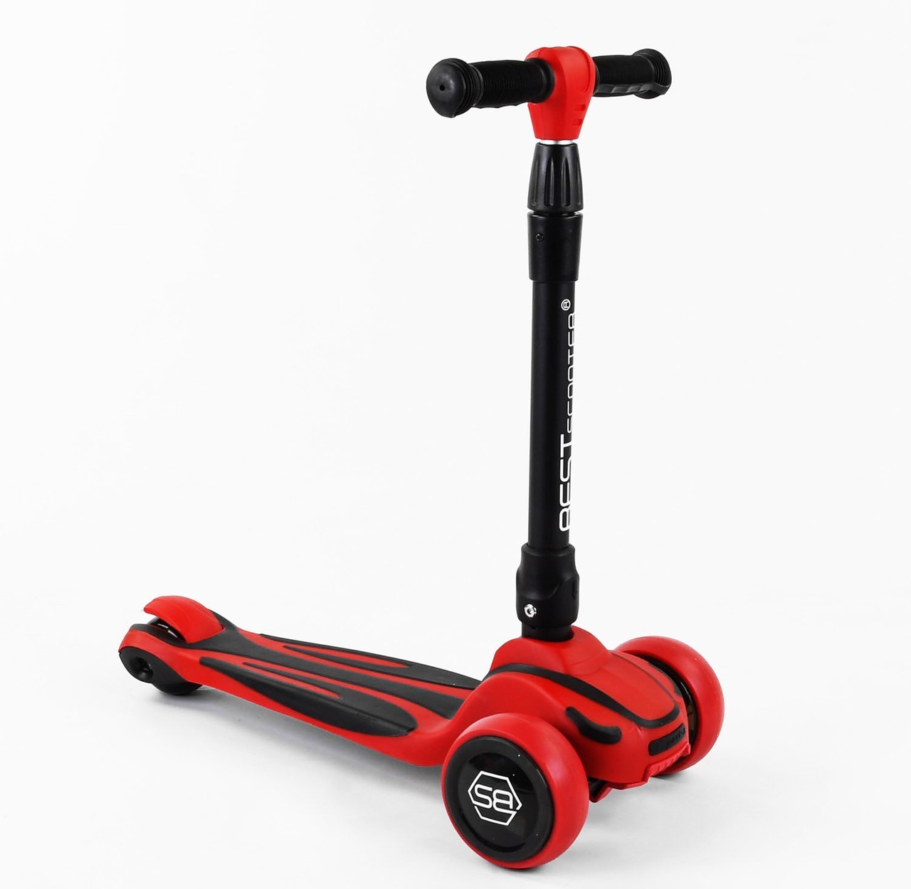 

Детский самокат Best Scooter maxi Складная ручка Светящиеся колеса красный цвет