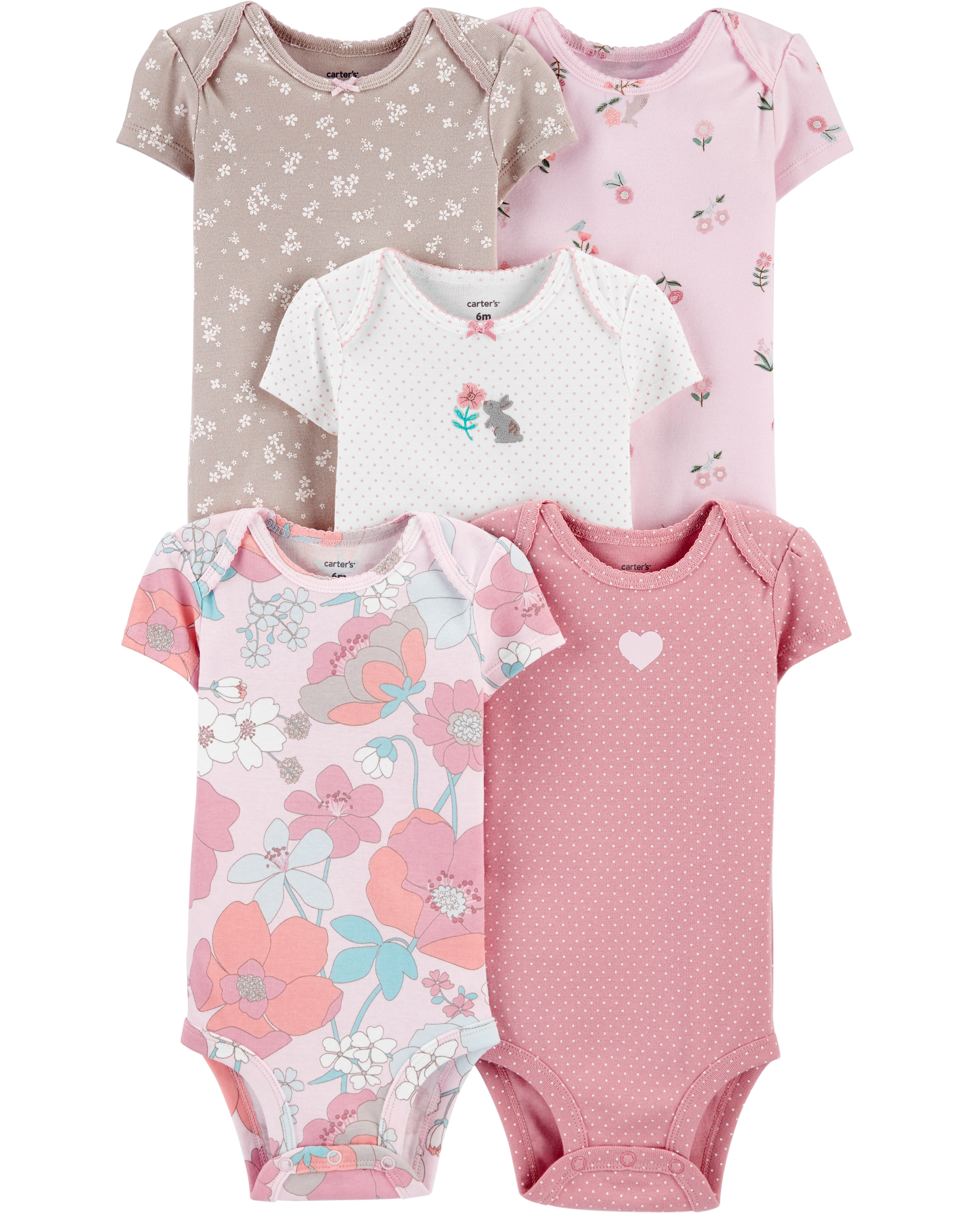 

Боди-футболка Carters 1I731510 5 шт 9M 69-72 см Розовый с белым и бежевым