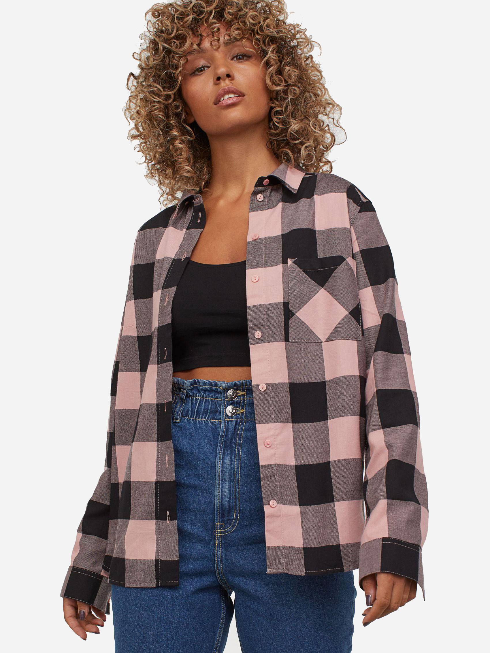 

Рубашка H&M XAZ274582QKPI M Розовая с черным