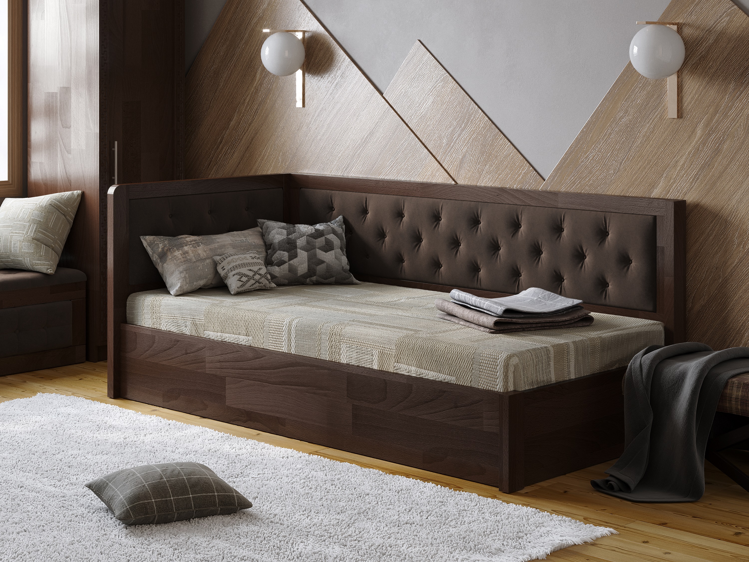 

Кровать Arbordrev Немо люкс М2 (90*200) сосна Темный Орех + Riviera 26