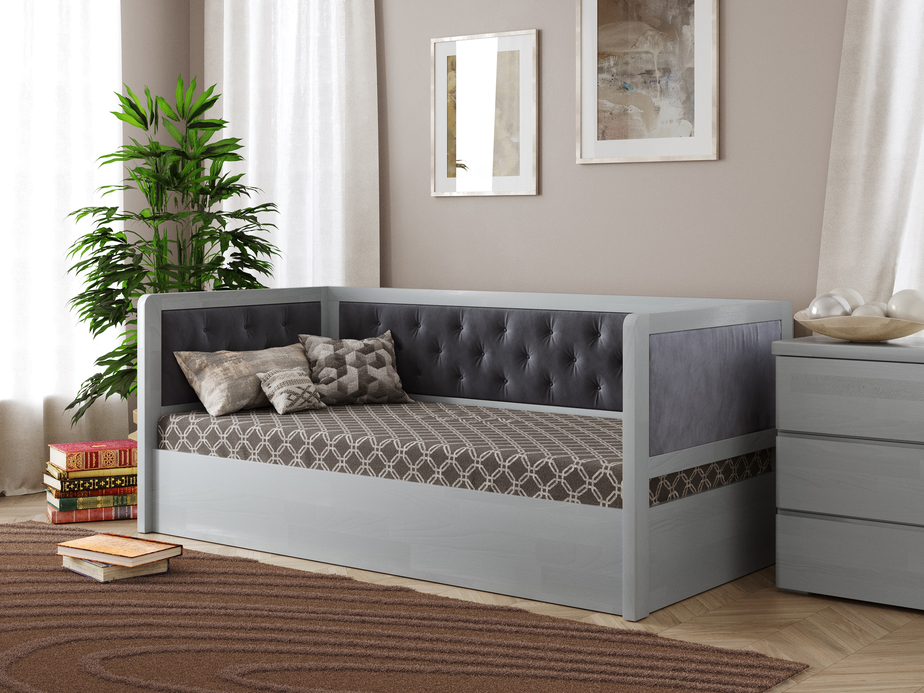 

Кровать Arbordrev Немо люкс М (90*200) сосна Серый + Riviera 80