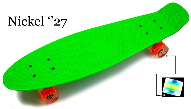 

Penny Board Nickel 27".Green. Светящиеся колеса