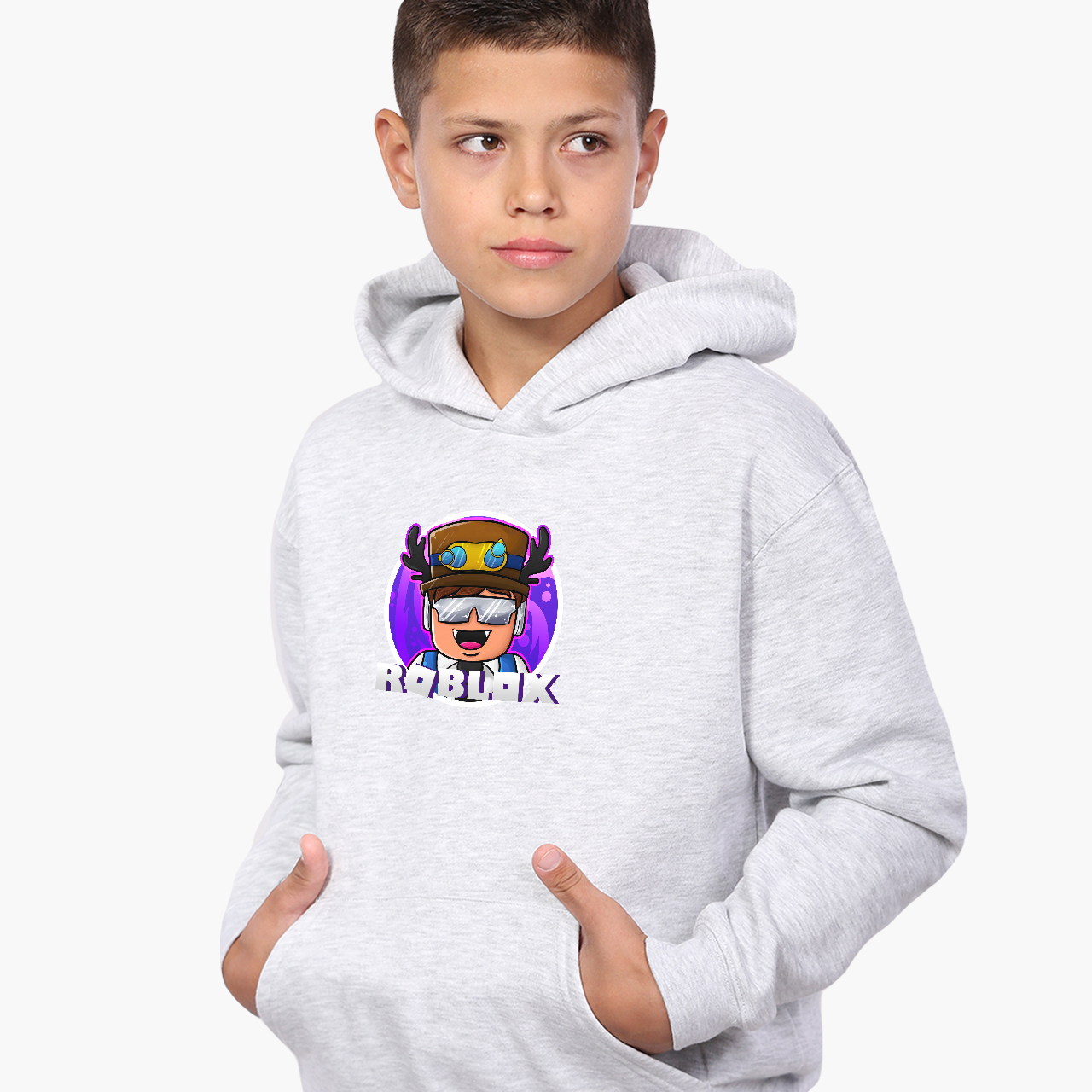 

Худи детский Роблокс (Roblox) Светло-серый меланж (9298-1218) 116 см