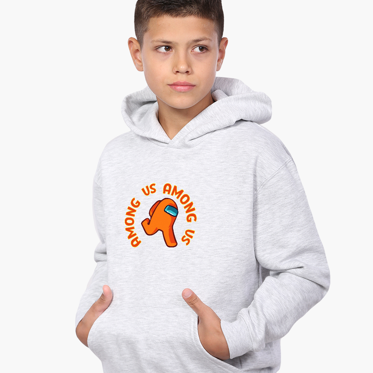 

Худи детский Амонг Ас Оранжевый (Among Us Orange) Светло-серый меланж (9298-2408) 164 см
