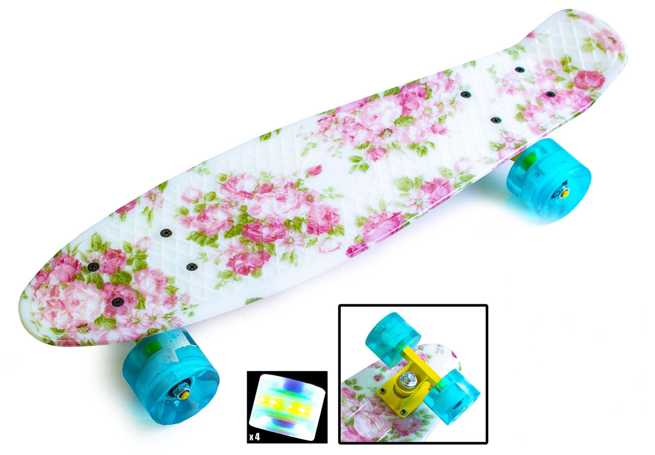 

Пенни борд (Penny Board) 22" со светящимися колёсами, Нежная роза