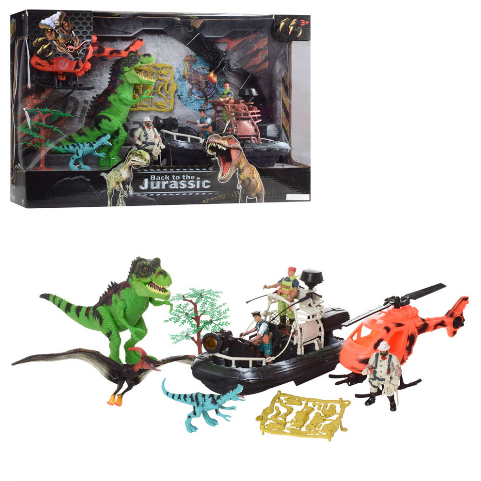 

Набор спасателей вертолет, джип, мотоцикл, динозавр, фигурки F124-74