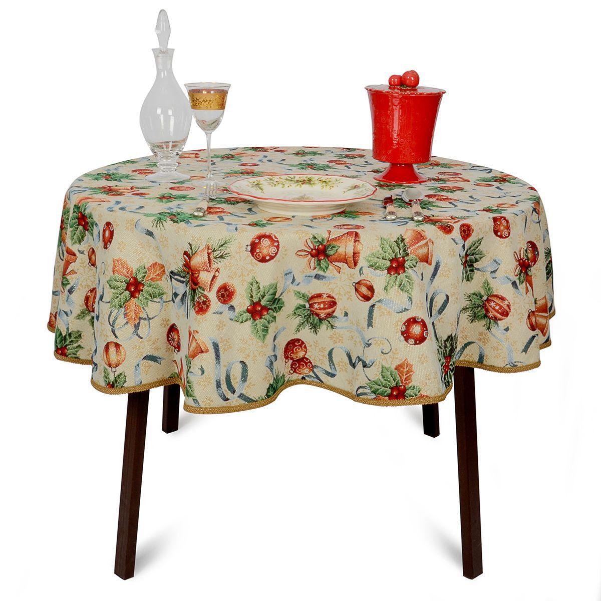 

Скатерть гобеленовая с люрексом круглая Новогодняя Villa Grazia Premium Снежный серпантин D160 см с тефлоновой пропиткой