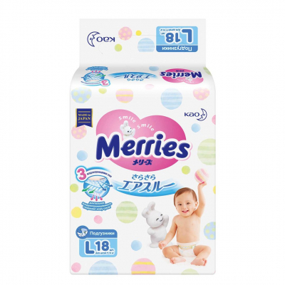 

Подгузник Merries для детей L 9-14 кг 18 шт (589570/394617)