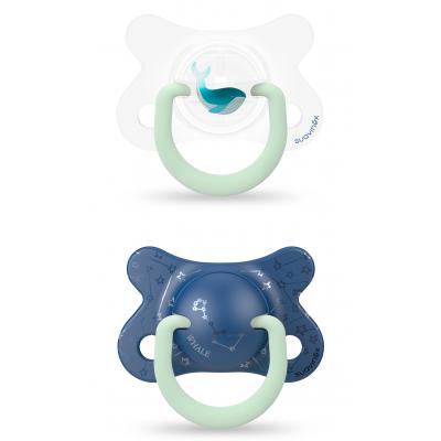 

Пустышка Suavinex Синий кит 0-6 мес 2 шт. ночная (306801)