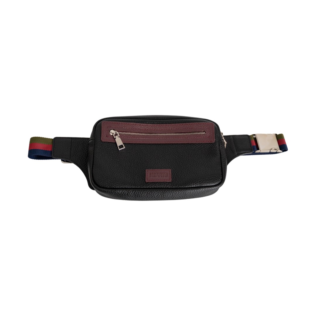 

Бананка кожаная мужская Hearts Milano M-323213 черная с бордовым