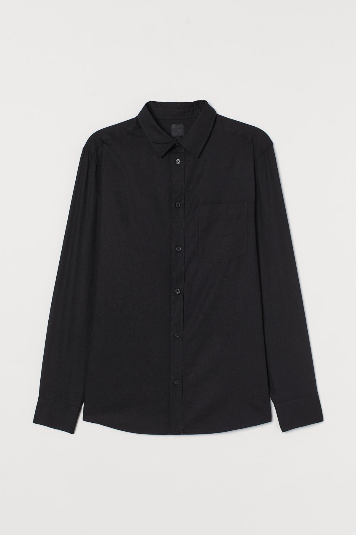 

Рубашка из смеси льна Slim Fit H&M l Черная 0666392019