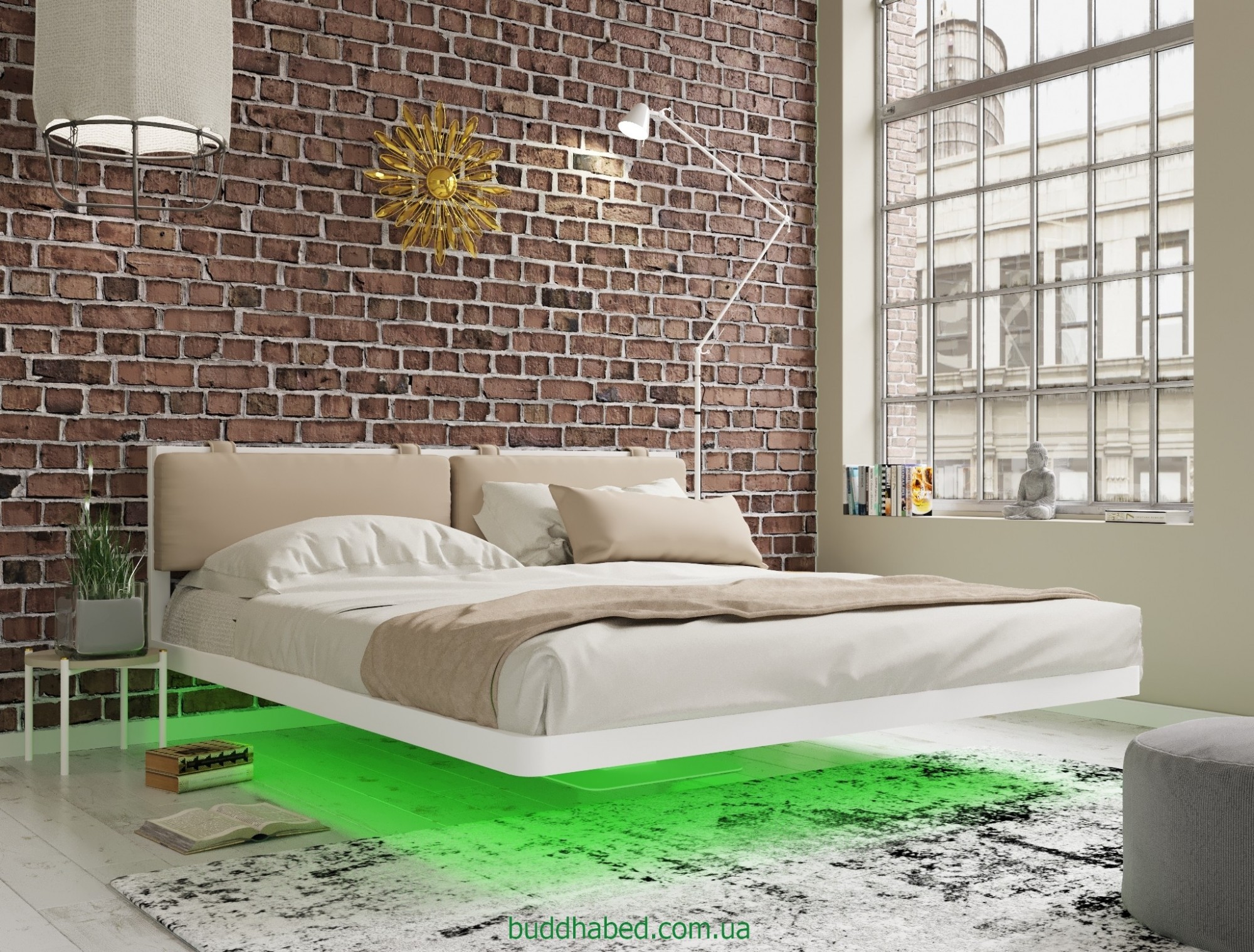 

Двуспальная парящая кровать с подсветкой Buddhabed Rock Fly Big-size 180X200 Белая