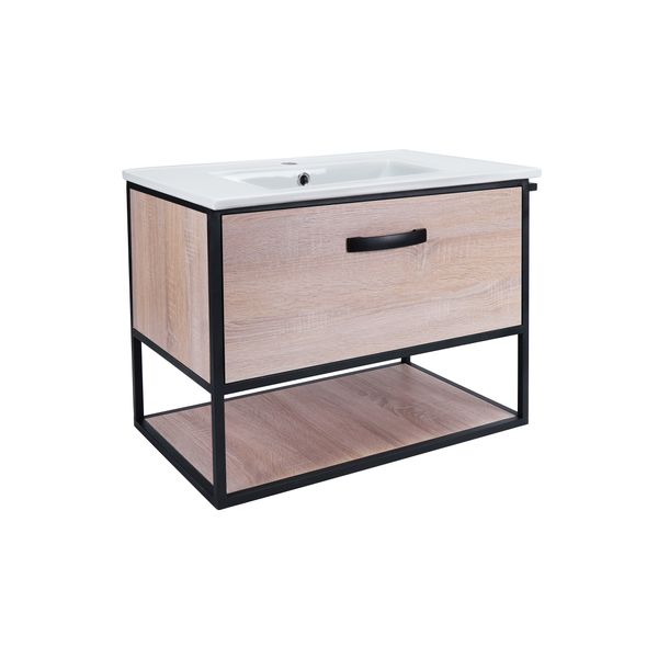 

Тумба подвесная Qtap Taurus 700х580х437 Whitish oak с умывальником QT2472TPT703WO