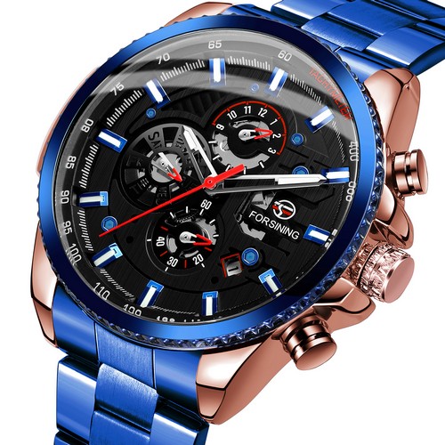 

Наручные часы Forsining 6909 Blue-Cuprum-Black