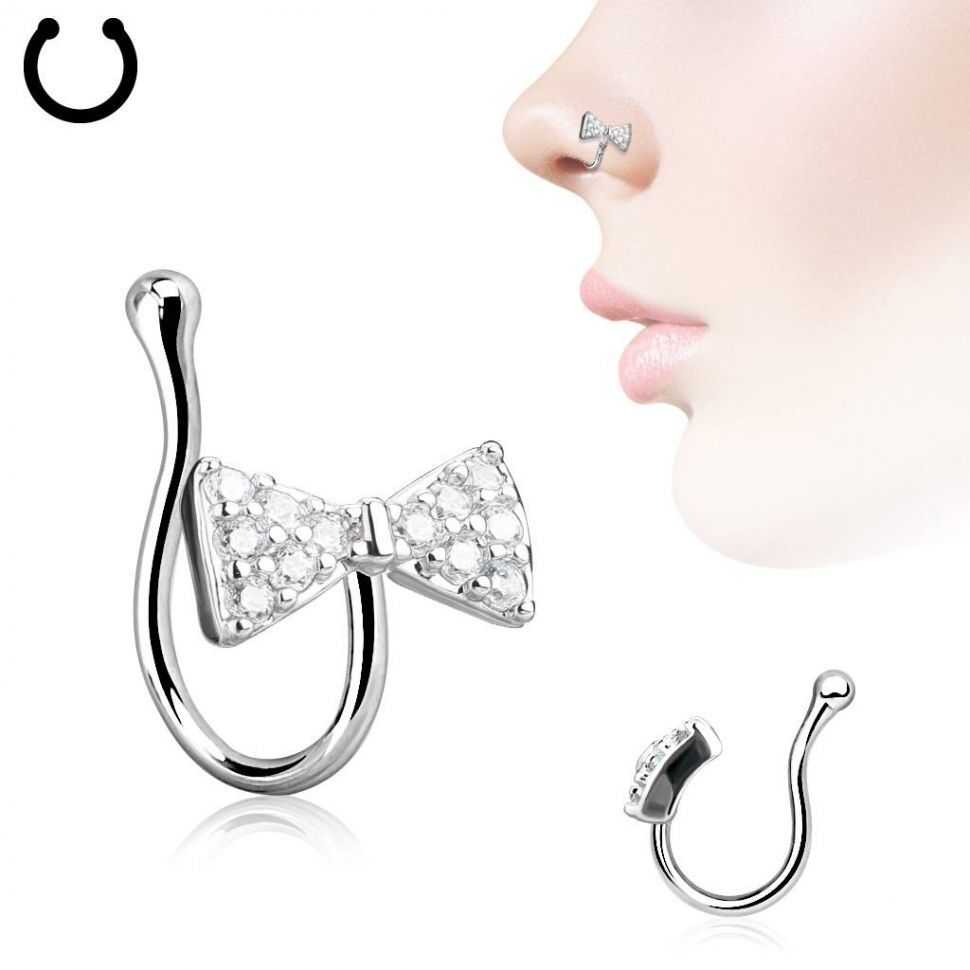 

Пирсинг-обманка на нос PiercedFish NOCL12 c фианитами в форме бантика