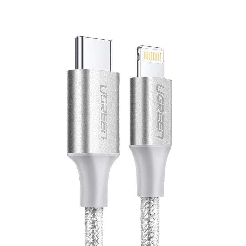 

Кабель зарядный Ugreen MFi сертифицированный USB-C to Lightning 1М Nylon Silver