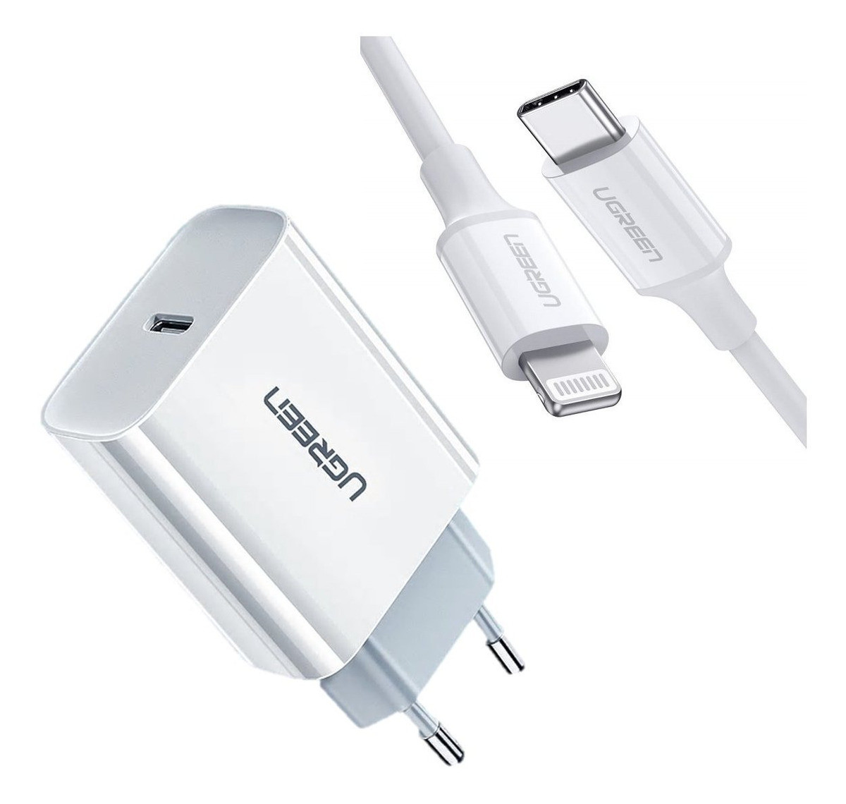 

Зарядное устройство Ugreen Quick charge 4.0 PD 3.0 20W + Кабель Ugreen MFi USB-C to Lightning 1M