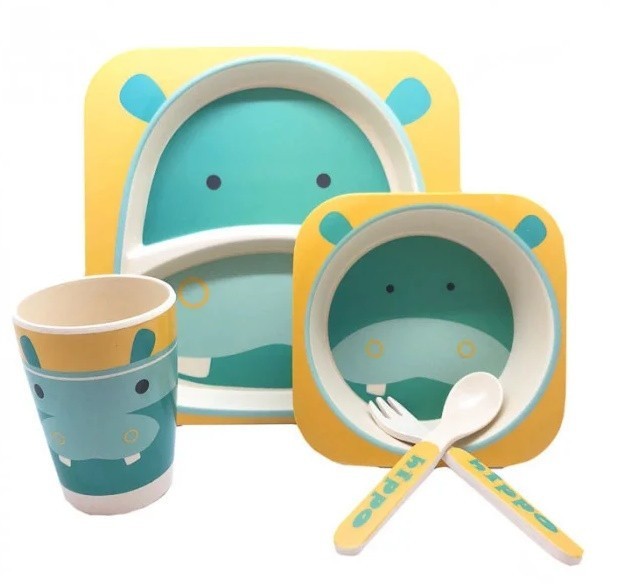 

Набор детской посуды бамбуковый, бегемот Eco Bamboo для детей 5 предметов детской посуды, бегемот разноцветное