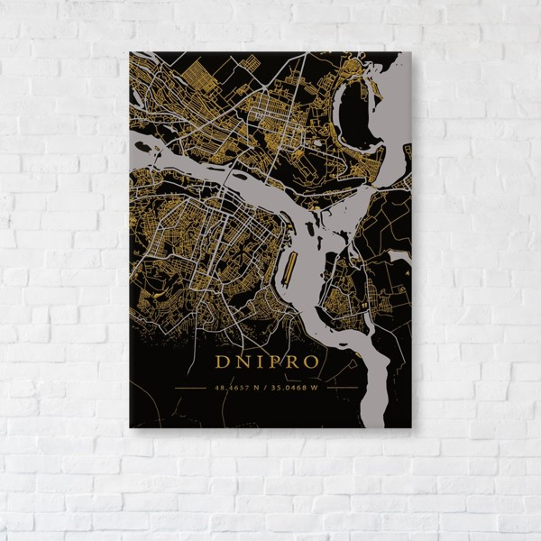 

Картина на холсте прямоугольная I-Art Dnipro Gold Map 90x120см