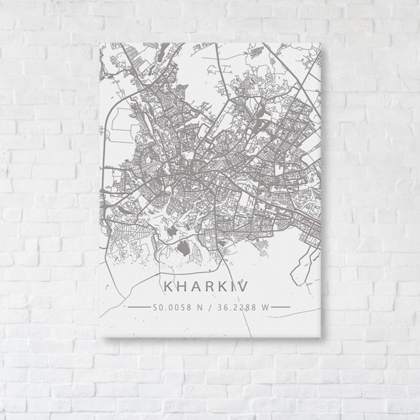 

Картина на холсте прямоугольная I-Art Kharkiv White Map 50x65см
