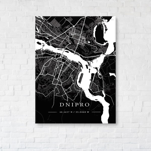

Картина на холсте прямоугольная I-Art Dnipro Black Map 90x120см